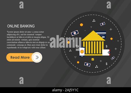 Mobile banking. Mano azienda smartphone con banca online nella pagina di login, account mobile. Moderno design piatto elementi grafici a linea sottile set di icone. Vettore Foto Stock