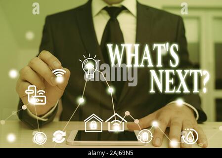 Segno di testo che mostra ciò che S è Nextquestion. Business photo presentazione di incertezza circa il seguente piano o le azioni da eseguire Foto Stock