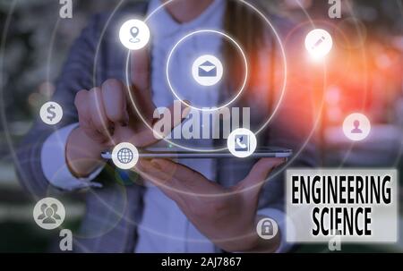 Testo della scrittura Engineering Science. Foto concettuale trattare con fisici e matematici di base di ingegneria Foto Stock