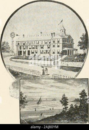 Falmouth-per-il-mare : il Napoli d'America . Trainare^ers Hotel a Falmouth altezze.L. H. Baker, titolare. T^OWERS Hotel fornisce sistemazioni per 150 ospiti. Tlie houseis confortevole e familiare, i suoi patroni sono di alta classe. Un morebeautiful posizione non può essere trovato sulla vigna Suono. L'alta elevationinsures aria pura, un drenaggio perfetto e un bel panorama sull'oceano. Thefacilities per la balneazione (acqua calda), andare in barca e pesca, con frequenti in barca a vapore, le escursioni sono insuperabili. Innumerevoli vela e molti piroscafi thehouse pass giornaliero. La gamma estreme del termometro, prese a mezzogiorno Foto Stock