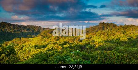 Paesaggio di Panama nella luce del sole di mattina presto a Garduk nel deserto di Nargana, Comarca Guna Yala, Repubblica di Panama, America Centrale. Foto Stock