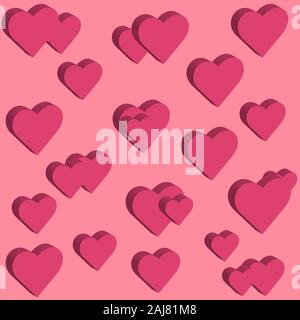 Forme di cuore rosa 3d su sfondo rosato Foto Stock