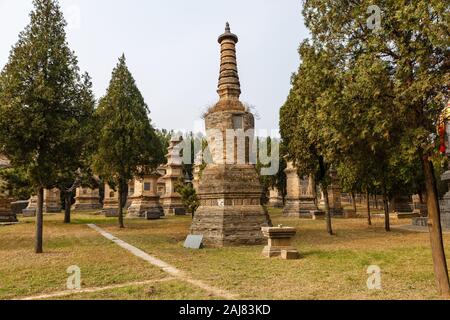 Dengfeng, Cina - 17 Ottobre 2018: Foresta Pagoda presso il Tempio Shaolin Monastero Shaolin. Foto Stock