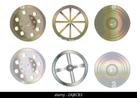 Raccolta di marce isolati su sfondo bianco. Set di ingranaggi o ruote dentate icona. Può essere utilizzato per la meccanica e steampunk design. Stock illustrazione vettoriale Foto Stock