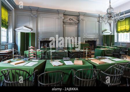 Independence Hall di Filadelfia, Vista del complessivo camera in cui la dichiarazione di indipendenza e di costituzione sono stati redatti, Philadelphia, Stati Uniti d'America Foto Stock