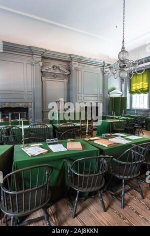 Philadelphia Independence Hall, Vista del complessivo camera in cui la dichiarazione di indipendenza e di costituzione sono stati redatti, Philadelphia, Stati Uniti d'America Foto Stock