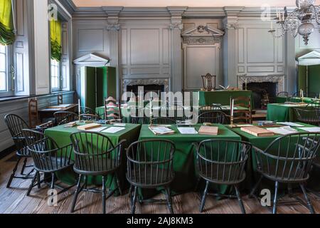 Independence Hall di Filadelfia, Vista del complessivo camera in cui la dichiarazione di indipendenza e di costituzione sono stati redatti, Philadelphia, Stati Uniti d'America Foto Stock