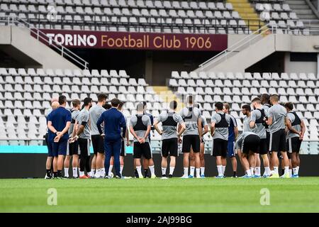 Torino, Italia. 21 Agosto 2019: vista generale durante il Wolverhampton Wanderers FC formazione alla vigilia di UEFA Europa League playoff round partita di calcio tra Torino FC e Wolverhampton Wanderers FC. Credito: Nicolò Campo/Alamy Live News Foto Stock