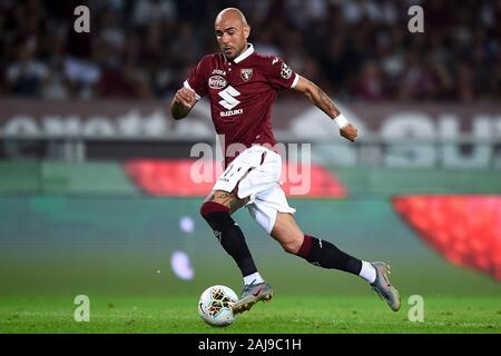 Torino, Italia. 25 Agosto 2019: Simone Zaza di Torino FC in azione durante la serie di una partita di calcio tra Torino FC e noi di Sassuolo. Torino FC ha vinto 2-1 sopra di noi di Sassuolo. Credito: Nicolò Campo/Alamy Live News Foto Stock