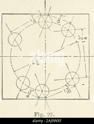 Dell'enciclopedia di ingegneria meccanica; un riferimento generale lavoro caporedattore Howard Monroe Raymond assistita da un corpo di ingegneri meccanici, tecnici e progettisti della più alta levatura professionale . Fig. 21. divide il numeratore e il denominatore della frazione si estendono nella stessa direzione come dimensione tlie linea piuttosto che ad un angolo;che è la frazione woidd ai)pera così, io, anziché ^l". Superfici finite. Poiché un disegno woiiing non è solo per Foto Stock