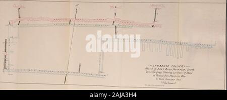 Relazione del Bureau of Mines del Dipartimento degli Affari Interni della Pennsylvania . T^lccro di X&GT;cuny ej-a.cf-(U)L s,n, i,/mt/jNt£j^q£ Colly a -f/ood rh^ ?f^J.ct^e/, Bvc.c/c /f^ h/o/orLgs. Jf^/, /G99.Sca/f/z^ /m. No. 10. Antracite BIXTH distretto. 295 gradi, wliich, con tunnel connectinj^ Skidinore theBuck con letto di montagna, erano gli unici due aperture di collegamento Buck withilie passerelle di montagna. Il 11 ottobre 1898, ho visitato Lawrence colliery, e incompany con il sig. Miller, sovrintendente e Fire Boss ^VilliamMinahan, ha fatto un esame approfondito del distretto Foto Stock