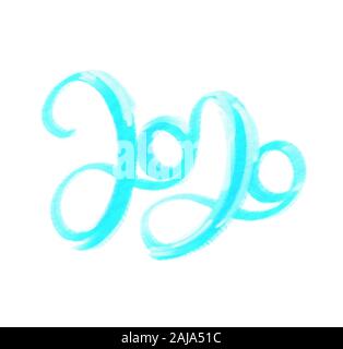 Nuovo anno 's data 2020 in colore blu. Numero isolato su sfondo bianco. I numeri ad acquerello, immagine dipinta. Nuovo anno 's due mila novecento. Foto Stock