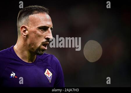 Milano, Italia. 29 Settembre 2019: Franck Ribery di ACF Fiorentina si affaccia sulla prima serie di una partita di calcio tra AC Milan e ACF Fiorentina. ACF Fiorentina ha vinto 3-1 sul AC Milan. Credito: Nicolò Campo/Alamy Live News Foto Stock