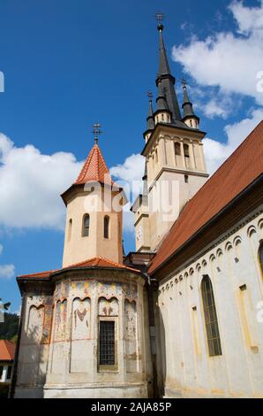 Affreschi esterni, la Chiesa Ortodossa di San Nicola, fondata 1292, Brasov, Transilvania Regione, Romania Foto Stock