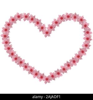 Valentino rosa cuore fatto di fiori, acquerello floreale design cuore isolato su bianco Foto Stock