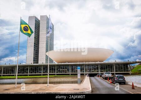 Brasiliano Congresso Nazionale edificio di Brasilia, capitale del Brasile. Foto Stock