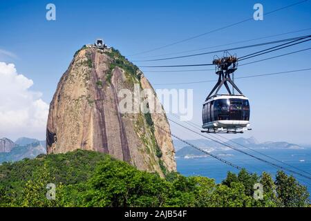 Funivia presso la Montagna Sugar Loaf a Rio de Janeiro in Brasile. Foto Stock