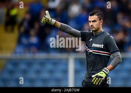 Genova, Italia - 20 October, 2019: Emil Audero di UC Sampdoria gesti durante la serie di una partita di calcio tra UC Sampdoria e come Roma. La partita si è conclusa con un pareggio (0-0. Credito: Nicolò Campo/Alamy Live News Foto Stock