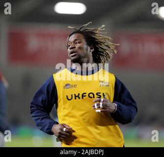 Il 3° gennaio 2020; AJ Bell Stadium, Salford, Lancashire, Inghilterra; Premiership Inglese Rugby, Vendita squali versus arlecchini; Marlon yarde di vendita squali inizia sul banco di stasera - uso editoriale Foto Stock