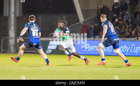 Salford, Regno Unito. 3 gennaio 2020. Il 3° gennaio 2020; AJ Bell Stadium, Salford, Lancashire, Inghilterra; Premiership Inglese Rugby, Vendita squali versus arlecchini, Gabriel Ibitoye di arlecchini - Editoriale usare carte di credito: Azione Plus immagini di sport/Alamy Live News Foto Stock