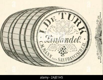 Pacific Vino e spirito di riesame . Aggiudicati 37 d'oro, d'argento e la medaglia di Bronzo ! Il Champagne HARASZTHY CALIFORNIA 530 Washington Street di San Francisco. 0. M. MANN successore a I. DE TURK- i vini e acqueviti, BRANDYPORTSHERRYANGELICAMUSCAT TOKAY MADEIRA MALAGA SAUTERNE GUTEDEL RIESLING BORGOGNA CABERNET ZINFANDEL XX CLARET VIGNETI: Sonoma County, Cal. Sede e cantine: 816-218-220 Sacramento e 221 Strtet commerciale, San Francisco, Cal. Foto Stock