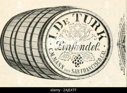 Pacific Vino e spirito di riesame . Aggiudicati 37 d'oro, d'argento e la medaglia di bronzo io il champagne HARASZTHY 1 SKI I J )K- mi-;xrK. ]&Gt;i&LT; CALIFORNIA 530 Washington Street di San Francisco. 0. M. MANN successore a I. DE TURK- i vini e acqueviti, brandy porta SAUTERNE GUTEDEL SHERRY RIESLING ANGELICA BORGOGNA MUSCAT CABERNET TOKAY ZINFANDEL MADERA XX CLARET MALAGA Foto Stock