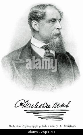 Europa, Großbritannien, Portsmouth, Charles Dickens, Porträt, nach einer Boccherini gestochen von J. C. Armytage , Motiv aus : ' David Copperfield ' . Roman con Charles Dickens, Max Hesses Verlag, Lipsia, 1909 . / Europa, Gran Bretagna, Porthsmouth, Charles Dickens, ritratto, dopo una fotografia incisa da J. C. Armytage, immagine da : ' David Copperfield ' , Max Hesses Publishing House , Leipzig, 1909 . Foto Stock