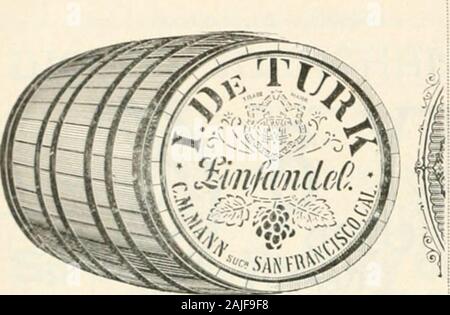 Pacific Vino e spirito di riesame . Aggiudicati 37 d'oro, d'argento e la medaglia di Bronzo ! Il Champagne HARASZTHY CALIFORNIA iSKi:i l&GT;K^? !-;XriA i&GT;in:- 530 Washington Street di San Francisco. 0. M. MANN successore a I. DE TURK- i vini e acqueviti, brandy porta SAUTERNE GUTEDEL SHERRY RIESLING ANGELICA BORGOGNA MUSCAT CABERNET TOKAY ZINFANDEL MADERA XX CLARET MALAGA Foto Stock