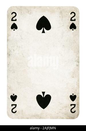 Due di picche Vintage carta da gioco - isolato su bianco (percorso di clipping incluso) Foto Stock