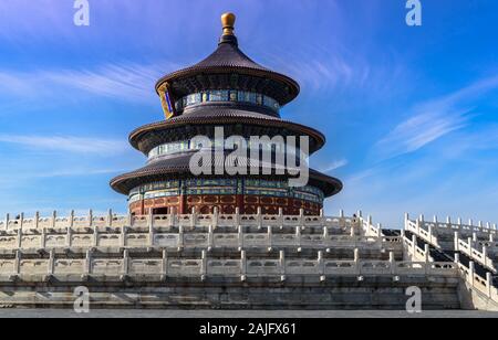 Pechino, Cina: Bella vista del Tempio del Paradiso (Tempio Tian Tan) la 'Sala di preghiera per La buona Mietitura', nessuna gente, nessuno Foto Stock