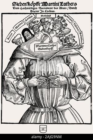 Periodo della Riforma cattolica caricatura contro Martin Luther, Martinus Luther Siebenkopf, Foto Stock