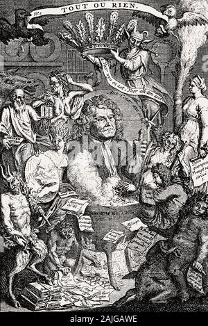 Un autentico ritratto del famosissimo Mister Quinquenpoix, satirize John Law, economista scozzese, 1671 - 1729 Foto Stock