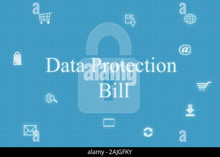 Concetto di sicurezza: protezione dei dati Bill con serratura sul blu dello schermo digitale Foto Stock
