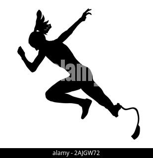 Avviare sprint femminile disabili silhouette nera Foto Stock