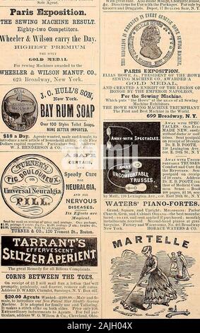 Harper's weekly . Thos. Russell & Son, j PIETRO COOPERS Guarda il cronometro e produttori di gelatina la regina,   Esposizione di Parigi. Macchina per cucire risultato.ottanta-due concorrenti. Wheeler & Wilson portare il giorno. Il campo di HEW gioco, è ricevuto con entusiasmo in tutto il mondo, AMERICAN walthah orologi, American pianoforti. GHICKERING & SONS, piano-FORTES, D'ONORE HIRAM WOODRUFF American Trotting-Horse. Wilkess Spirito dei Tempi rs i™ jubiesTotGEOKQE documento Wilkes, titolare, Foto Stock