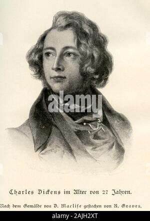 Europa, Großbritannien, Portsmouth, Charles Dickens, Porträt, nach einem Gemälde von D. Maclise, gestochen von R. Graves, Motiv aus : ' David Copperfield ' . Roman con Charles Dickens, Max Hesses Verlag, Lipsia, 1909 . / Europa, Gran Bretagna, Porthsmouth, Charles Dickens, ritratto, dopo un dipinto da D. Maclise, incide da R. Graves, immagine da : ' David Copperfield ' , Max Hesses Publishing House , Leipzig, 1909 . Foto Stock