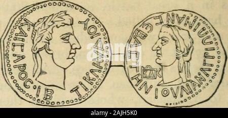 Una storia di Roma per le classi giovanili : con una mappa di Italia e ampia tabella cronologica . Statua di CAUGCLA.. Moneta di ClACDIUS E AGRIJTINA, capitolo XIV. Dalla morte di Nerone a quella di Domiziano. A.D. 6S a d. C. 96. Servius Galha, su è stato informato del fatto che egli era stato pro-rivendicato l'imperatore e che tlie scelta è stata sancita dal Senato, si affrettò a Roma, accompagnato da SalvhisOtho, il contemj^tible marito di Poppsea Sabina. Thesoldiers al quale egli ha dovuto al trono dovrebbe berichly ricompensati da lui; ma in questo erano dis-appuiuicd ; e come si trovano anche attem])ted per ripristinare disciplineamong Foto Stock