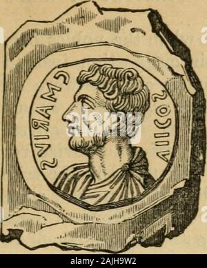 Una storia di Roma per le classi giovanili : con una mappa di Italia e ampia tabella cronologica . Moneta di AKTIOCHUS.. MARIUa OAJUS. Capitolo YIII. FBOH il tempo dei gracchi giù per la FIRSTWAR CONTRO MITHRADATES. A. C. 133 di A.C. 88. L'aristocrazia Koman o ottimati, come essi calledthemselves, costituito da entrambi i patrizi e plebeians,aveva progressivamente intensificato nel luogo della vecchia patrizi ;e anche se la legge non li riconosce come un distinctorder, essi hanno tuttavia cercato da tutti i mezzi tosecure il possesso esclusivo dei grandi uffici e dominio della terra. Il loro numero Foto Stock