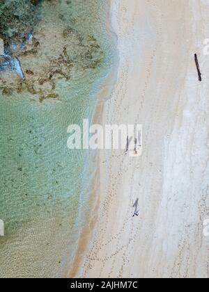 Vista aerea di surfisti in spiaggia Foto Stock