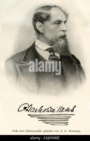 Europa, Großbritannien, Portsmouth, Charles Dickens, Porträt, nach einer Boccherini gestochen von J. C. Armytage , Motiv aus : ' David Copperfield ' . Roman von Charles Dickens, Max Hesses Verlag, Lipsia, 1909 . / Europa, Gran Bretagna, Porthsmouth, Charles Dickens, ritratto, dopo una fotografia incisa da J. C. Armytage, immagine da : ' David Copperfield ' , Max Hesses Publishing House , Leipzig, 1909 . Foto Stock