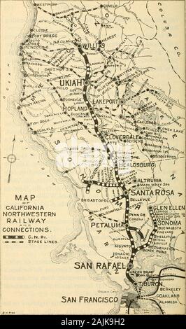 De Witt la guida alla California centrale; un illustrato e descrittivo per mano-libro per i turisti e gli stranieri .. . L su thebay, passando lungo la città anteriore (34), da Alcatraz (14),l'Angel Island (15), ottenendo una vista in lontananza il GoldenGate (50), e Presidio (84), e all'approssimarsi Tiburonyou pass Raccoon stretto (86), e la quarantena sta-zione (86). Tiburon è il capolinea della ferrovia per trainsgoing attraverso il famoso Sonoma Valley, il paese RussianRiver, e su fino a Ukiah e Willits. A sinistra è il Corinthian Yacht Club Quarters,mentre al di là di questo è g^l y^Q^P^ una bella città suburbane. ( Foto Stock