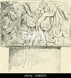 L antica città del Nuovo Mondo : essendo viaggi ed esplorazioni in Messico e America centrale da 1857-1882 . s Toltec, l'altra deve essere così anche per esso couldnot essere il risultato di un caso. Ho solo rispetto theshafts, per la semplice ragione che la colonna di Tula ha alcun capitale. Il bassorilievo onyZ &gt; il capitale della otherconsists di standingfigure .con supporto upraisedarms theentablature; egli wearslarge braccialetti, hugefeathers forma la sua testa-abito, i suoi piedi arecovered con calzature fast-ulteriormente rafforzata sul collo del piede dauna nodo in pelle, un collarof pietre preziose isaround il suo collo, arichly Foto Stock