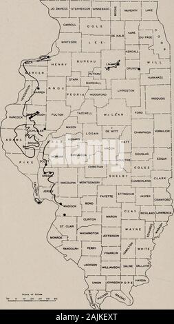 Relazione biennale per il 1913 e 1914; rapporto amministrativo ed economico e carte geologiche . terreno nella contea di La Salle County Grundy County illustrazioni figura 4. Mappa che mostra affioramento approssimativo del Cheltenham argilla in Illinois 5. Le sezioni grafiche che mostra le relazioni di Cheltenham argilla in Missouri e Illinois 6166666767676868696969707070717171727273 pagina 62 64 stratigrafia sebbene un'argilla simile nell'aspetto al pneumatico di argilla e spesso ampiamente ri-cesso di come tale si trova sotto praticamente ogni letto di carbone nel Pennsylvanianformation, il solo argille refrattarie si verificano in corrispondenza della base della formazione. Ho Foto Stock