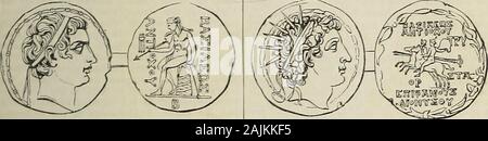 Www.flickr.com/photos/internetarchivebookimages/tags/book... . Moneta di Antioco IV. Epiphanes, re di Siria, B.C. 175-1G4.lire. Zeus tenendo la vittoria. Figlio di Seleucus Philopator, chi hadhitherto visse a Roma come un ostaggio. (Polyb.xxxi. 12 ; solo, XXXIV. 3.)-6. Theos o DionysusEpiphanes, figlio di Alexander Balas. Egli wasbrought in avanti come un attore per la corona in144, contro Demetrio Nicator da Trifone,ma è stato assassinato da quest'ultima, whoascended il trono stesso in 142 (appena. Moneta di Antioco III. il grande. Re di Siria, B.C. 223-187.{Rev. come sopra.) dai Romani sotto L. Scipione, Foto Stock
