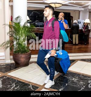 MARBELLA - 04-01-2020, . Eredivisie voetbal, stagione 2019-2020. Willem II i giocatori che arrivano in hotel a Marbella, Willem II giocatore Vangelis Pavlidis Foto Stock