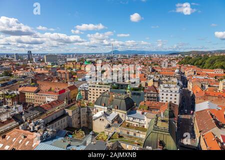 Vista aerea della città di Zagabria centro citta'. Foto Stock