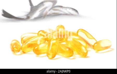 Omega 3 di pesce integratori di olio di fegato di merluzzo Foto Stock