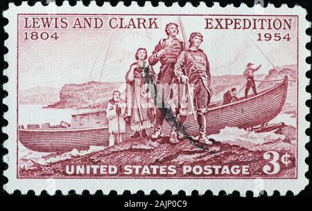 Celebrazione di Lewis e Clark expedition sul vecchio timbro Foto Stock