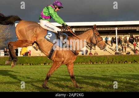 Sfera di Gala racing a Wincanton sesto in gara per vincere l'Handicap BoyleSports siepi cavalcato da fantino Tom O'Brien e addestrati da Philip Hobbs Foto Stock