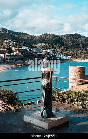 Ava Gadner statua in Tossa de Mar a Costa Brava, Catalunya, Spagna Foto Stock